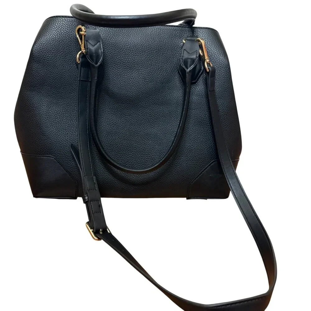 Nine West Brooklyn Jet Set Carryall Bag Black Pebbled Faux Leather Purse